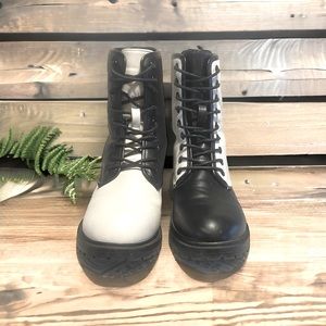 Hot Topic Black & White Color-Block Combat Boots